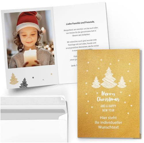 10 Personalisierte Weihnachtskarten mit Ihrem Text und Foto - Merry Christmas Englisch - individueller Weihnachtsgruß Grußkarte Weihnachten Klappkarten mit Umschlägen