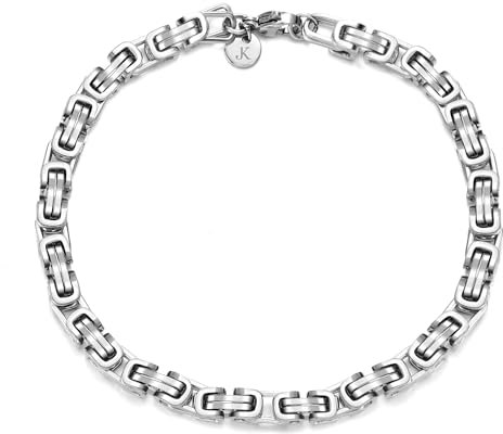 Kim Johanson® Edelstahl Herren Königskette Armband in Silber | Breite Kette für Männer | Wasserfest | Dicke Armkette | Verschiedene Längen | 5mm Breit | Massive Silberkette | Inkl. Schmuckbeutel