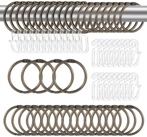 40 stycken gardinring i metall med S-krok, duschdraperikrok, gardiner med krokar, gardin brons (brons)