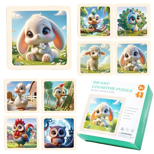 KHDULQ Bois Jouets Montessori,de 8 pièces pour Enfants de 1 à 4 Ans- Enfant Animaux de 6 Pièces Chacun pour L'éducation et L'apprentissage des Tout Petits (Forêt)