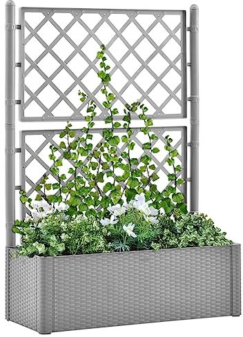 Lauuoeriau Mueble para el hogar, cama elevada con enrejado y sistema de riego automático, color gris