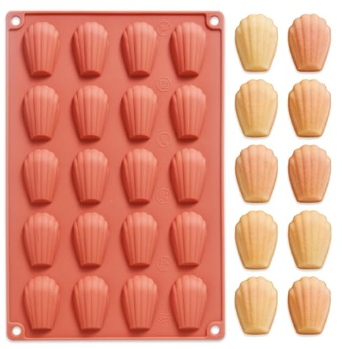 Butabeishy Madeleine silikonbakform, 20-faldig antihaft silikonform i musselform, Madeleine-kexform för tårta, choklad, godis (30 x 19,5 x 1,3 cm), Terrakotta