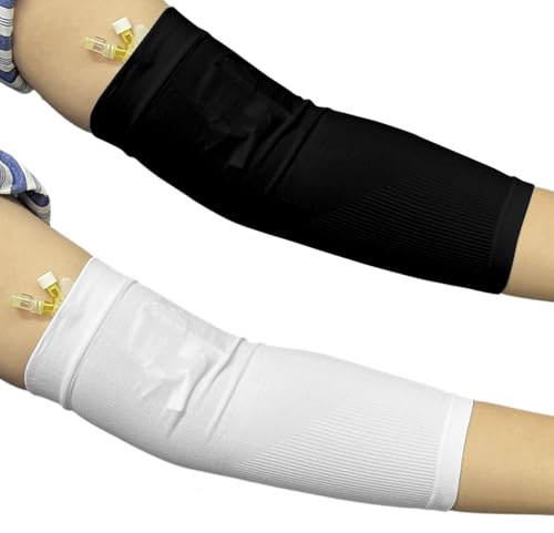 EDWERD Arm PICC Line Sleeve Protector – Copertura traspirante per gomito per assistenza infermieristica, adatta per circonferenza del braccio da 22,9 a 35,6 cm, Bianco+nero, 4 Pcs