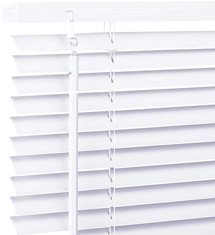 Ev Dekor PVC Venetian Blinds for Windows Treatment Shutters 25mm Slats Complete Child Safe Fittings – Easy Fit Trimmable Window Venetian Blind White W114cm x L150cm
