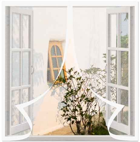 Moustiquaire Porte Fenetre Magnetique 100 x 150 cm Rideau Anti Mouche Auto-Adhésif Aimants Puissants Fermeture Automatique pour Les Types de Fenêtres, Blanc