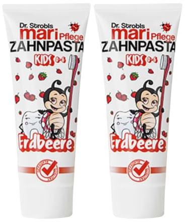 Dr.Strobls Kinderzahnpasta Erdbeere, Zahncreme Kinder 0-6 Jahre, Kariesschutz Milchzähne, 2x75ml, 2er Pack
