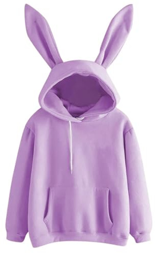 KUIH Bunny Ears Hoodie Women Cute Pullover Hoodies Basic Warm Fleece Long Sleeve Sweatshirts for Lady Teen Plain Casual Lightweight Hooded Sweatshirt Autumn Winter Cosy Top Hoody Preppy Clothes