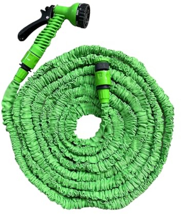 Acomoda Textil – Manguera de Riego Extensible con Pistola de 7 Funciones para Jardín Terraza y Patio. Manguera de Alta Resistencia con Modos de Riego y Conector Universal (2,5-7,5 Metros)