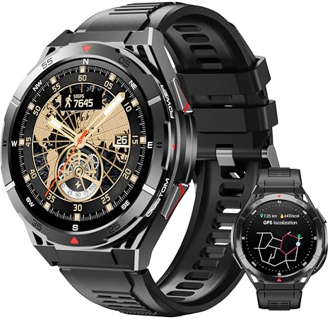 OUKITEL Smartwatch Herren GPS - Wasserdicht 5ATM Militär Fitnessuhr, 1,43 Zoll AMOLED Display mit Herzfrequenz Oxymetrie Schlafüberwachung Kompass Luftdruck, 480mAh Akku 100+ Sportmodi