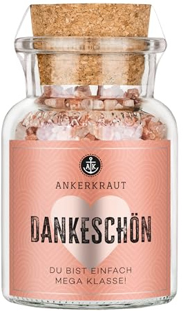 Ankerkraut Dankeschön Anlass-Geschenk, Rosa Bergsalz grob zum Verschenken, Geschenk für Freunde und Familie, Gewürz, 165 g im Korkenglas