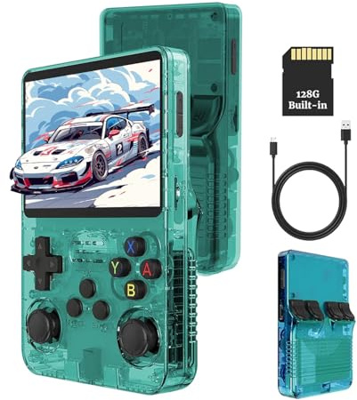 XiFanHo R36S Console de jeu portable rétro 128G-Écran IPS de 3,5 pouces avec 40000+ jeux classiques Lecteur de jeu vidéo portable Open Source Linux OS avec batterie 3500mAh (Vert)