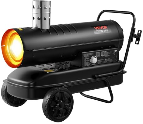 VEVOR Chauffage à Air Pulsé au Kérosène Diesel, 20 kW, Chauffage d'Appoint sur Roues, avec Température Réglable, Type Souffleur, pour Chantier, Garage, Entrepôt, Atelier, Construction, Extérieur, Noir