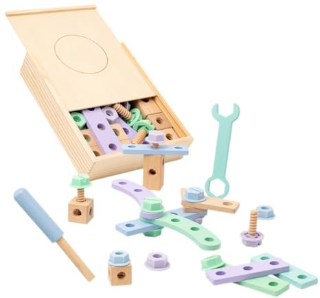 FRCOLOR Caisse à Outils Bois pour Garçon Fille Kit de Bricolage Montessori Éducatif DIY pour Tout-Petits Développement Créativité et Motricité Jeu Portable pour Apprentissage Précoce