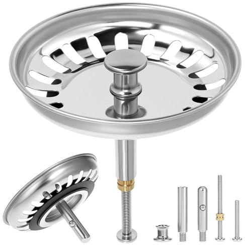 QWORK® Höhenverstellbarer Abflusssieb 79mm für Küchenspüle, aus Edelstahl 304, inkl. 2 Höhenverstellbaren Exzenterstiften & 2 Edelstahlstift