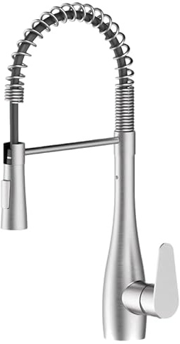 Grifo de cocina con 2 modos, grifo de cocina cepillado con ducha, extensible, acero inoxidable 304, grifo mezclador de resorte en espiral, grifo mezclador de cocina, giratorio 360°, grifo de alta