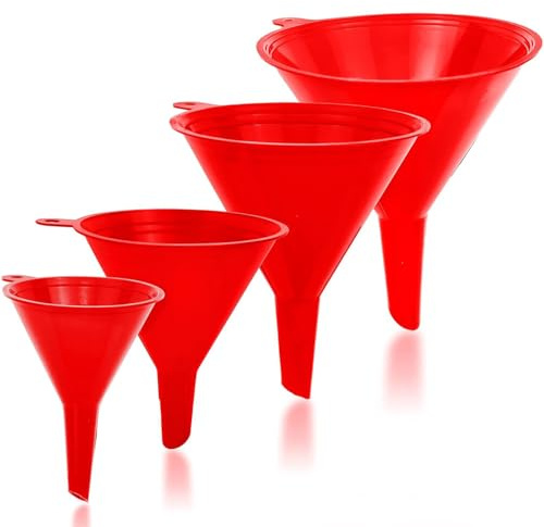 4Pcs PP Funnel Set,Food Grade Plastic Funnel PP Funnels Set,4 Different Sizes,Multipurpose Wide Mouth Filter Funnels For Kitchen,Automotive,Laboratory,Garage,Bottles,Cans - Red