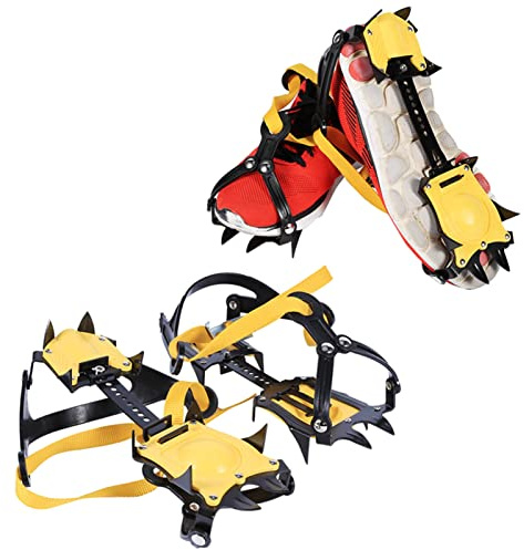 Changor 1 par Stegjärn Ice Grips, 10 Tänder Anti-Slip Spikes Ståldragkraft för Vandring Snow Ice Walking Justerbar 20,5 X 31 Cm