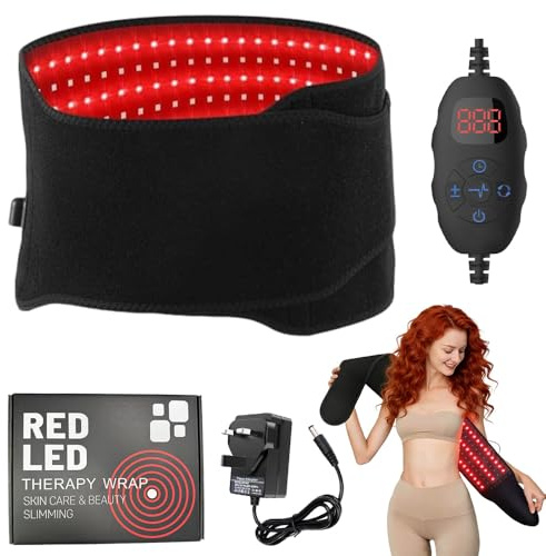 Wxeadu Red Light Belt, 140 LEDs 660nm Red Light & 850nm Near-Infrared Light Wrap Belt, Infrared Lamp Belt with 5 Temperatures & 6 Time Settings for Legs, Back, Waist, Shoulders, Neck Black