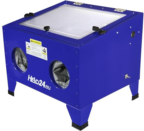 Sandstrahlkabine 90L aus Stahl – Sandstrahlgerät mit Strahlpistole und 4 Keramikdüsen, Sandstrahlanlage für Metallbearbeitung, Rost entfernen, Entlacken & Reinigen (Blau)
