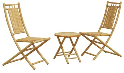 Qnhdfrt 3-TLG. Bistro-Set aus Bambus, klappbare Gartenmöbel Sitzgruppe mit 1 runden Gartentisch und 2 Gartenstühlen, platzsparende Balkonmöbel für Garten, Terrasse und Außenbereich, Natur