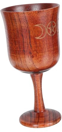 Mikikit Cáliz Sagrado de Madera Retro para Ceremonias Religiosas Ornamento de Escritorio Espiritual con Diseño de Pentagrama y Luna Creciente para Sacrificios y Decoración del Hogar