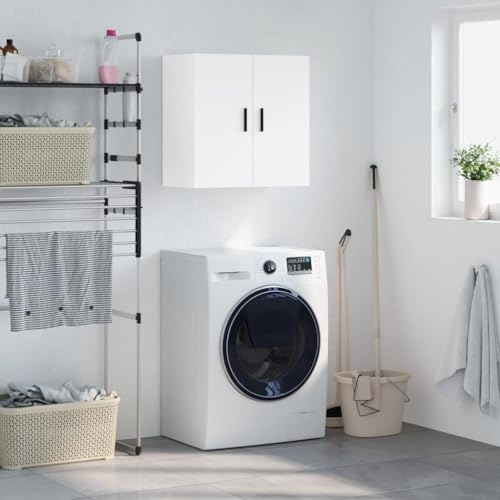 LoogCape Armario de pared blanco 60 x 31 x 60 cm de material de madera, compartimento con puerta con cerradura para armario y archivador, armario colgante para oficina, pasillo, sótano