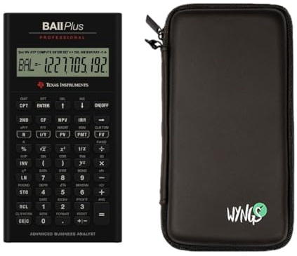 TI-BA II Plus Professional Taschenrechner inklusive Schutztasche von WYNGS in Schwarz - Basic Set