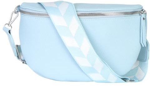 Bauchtasche Damen stylisch Umhängetasche Hüfttasche Bodybag Gürtel Crossbody Bag Schultertasche mit Verstellbaren Gurt 25 (Hellblau, S / 23 x 14 x 7 cm)