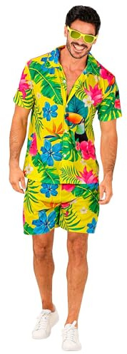 W WIDMANN MILANO Party Fashion - Completo Hawaii, camicia a maniche corte e pantaloncini, fiori, aloha, festa in spiaggia, vestito in maschera