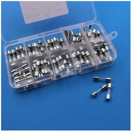 CGEAMDY 100 Stück Glasrohrsicherung, 5x20mm Schnelles Schmelzen Glas Sicherungen, Professionell Auto Glasrohrsicherungen, Fast-Schlag Glassicherung Glasrohr Assortierte