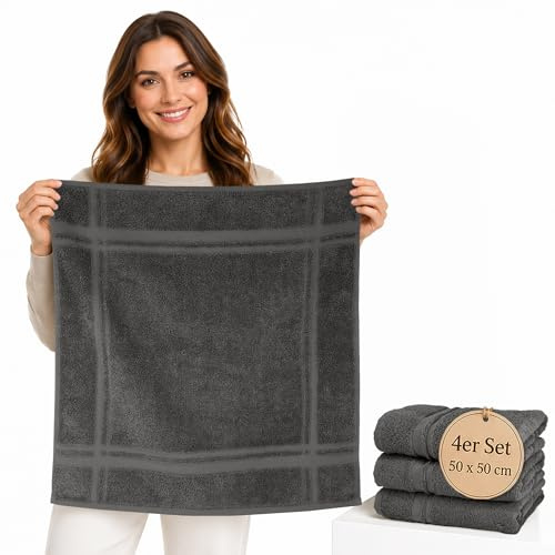 Lashuma Küchenhandtücher Frottee 50 x 50 cm, 4er Set, 100% Baumwolle, 450 g/m², Anthrazit Grau