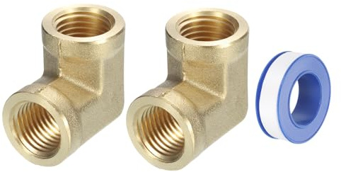 QUARKZMAN Conexiones de Manguera de Latón de 1/4 Hembra NPT 2 Piezas Codo de 90 Grados para Adaptador de Conexiones de Tubería Forjada para Gas Aire Aceite Propano