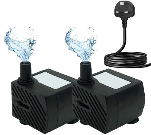 GERUI 2Pcs Small Water Feature Pump, Small Submersible Water Pump 180L/H, 3W, Maximum Height of 0.55 m, Adjustable Ultra Silent Water Pump for Fish Tank, Pond, Pet Fountain, Aquarium, Hydroponics