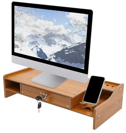 ACROSSPART Monitorständer Mit Schublade Holz Schreibtisch-Organizer Laptop Monitorerhöhung Bildschirm Erhöhung für Schreibtisch 48*20*10.5cm