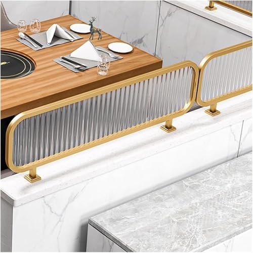 SZITW Raumteiler für Esszimmer aus lichtdurchlässigem Glas, Höhe 30 cm, dekorative Trennwand für Essbereiche, Streifendesign, ideal für Restaurants und den Heimgebrauch, Goldrand, Länge 140 cm