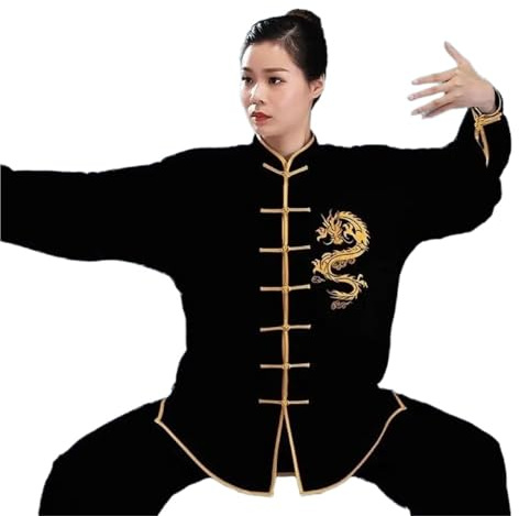 ZWCSHUU Trajes de Kung Fu, Uniforme de Ejercicio, Ropa de Tai Chi de Manga Larga de dragón, Taiji folclórico Tradicional, Deportes matutinos for Caminar al Aire Libre Tai Chi Traje(Black,M)