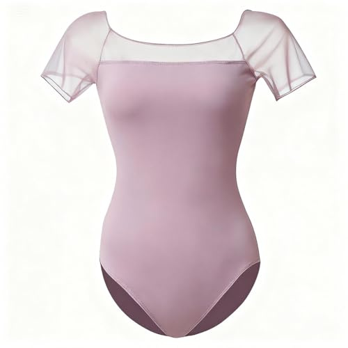 ROYAL SMEELA Sexy mesh ballett trikot damen mit bh Kurzarm ballettbody frauen ballettkleidung leotard nylon tanztrikot erwachsene tanzen trikots ballerina body