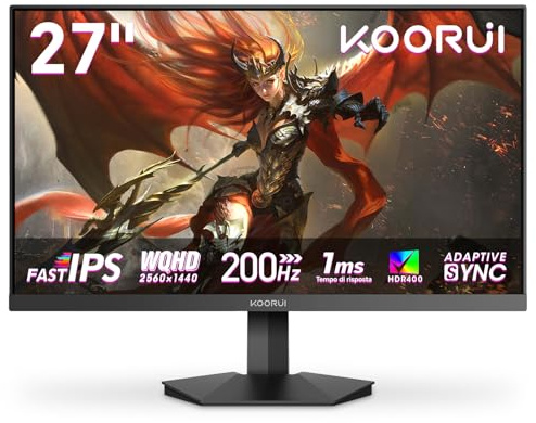 KOORUI G2721P Ecran PC Gamer 27 Pouces - 200Hz IPS QHD 1440P Ecran Gaming, 1ms HDR400 Adaptive Sync, Compatible VESA 75x75mm, HDMI 2.0/DP1.4