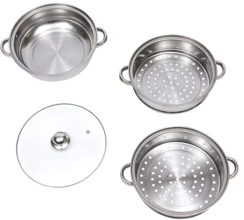 Toyvian Olla Vaporera De Acero Inoxidable 28 Cm 3 Niveles Resistente a Altas Temperaturas Asas Laterales Recipiente Para Cocinar Al Vapor Verduras Albóndigas Panecillos Cocción Uniforme Hogar
