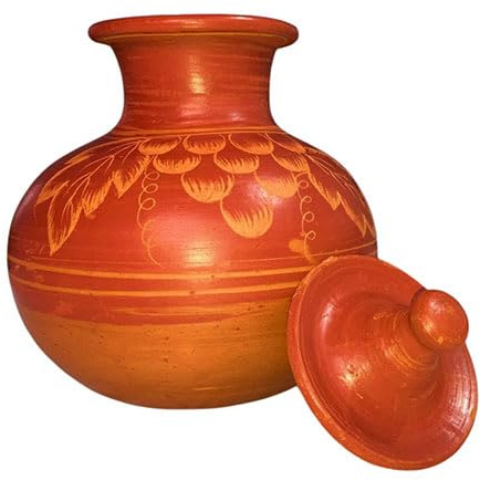 3L Smart Look Clay Water Pitcher with Lid for Best Gift Item. Handmade Eco-Friendly Home/Hotel Kitchen Table Decor Cool Save Storage Dispenser