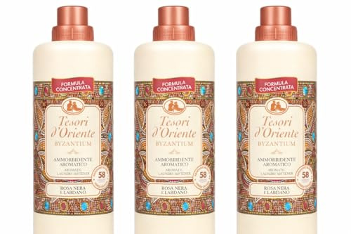 Tesori d'Oriente Byzantium sköljmedel – 3-pack – 1160 ml vardera – TOTAL 3480 ml – rosa nera & Labdano – koncentrerat doftsköljmedel – långvarig doft Veltao-set