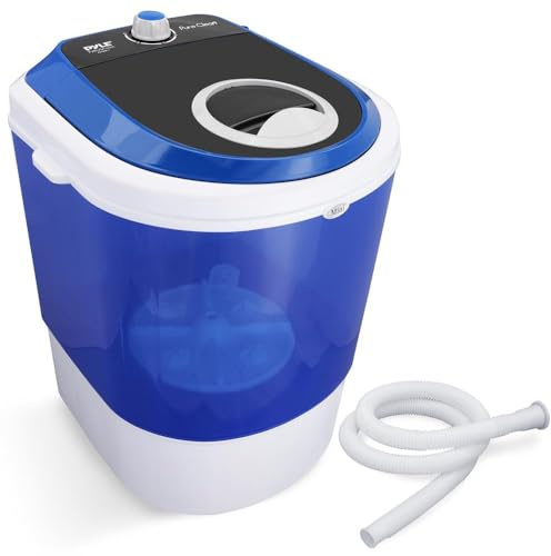 Pyle Upgraded Version Portable Washer - Top Loader Portable Laundry, Mini Washing Machine, Quiet Washer, Rotary Controller, 110V - For Compact Laundry, 4.5 Lbs. Capacity, Translucent Tubs