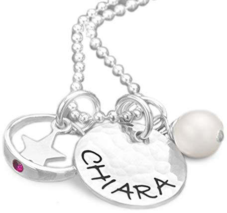Kette Taufe Mädchen Taufring Stern Gravur SHINY STAR 925 Silber Taufkette personalisiert Sternanhänger Perle