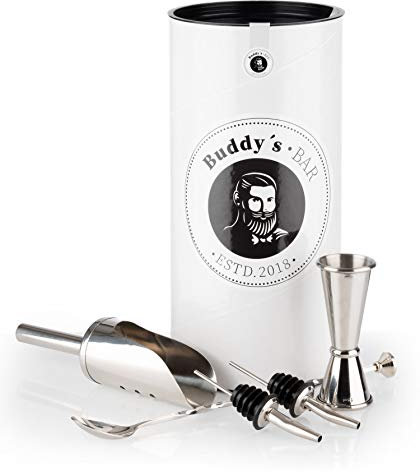 Buddy´s Bar - Gin-Tonic Medium Set, Bar Equipment, glänzende Edelstahl-Optik, lebensmittelecht, spülmaschinenfest, Longdrink-Set inklusive Geschenkbox