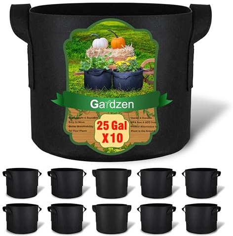 Gardzen Pflanzbeutel, mit Griffen, 3,8 l 25 Gallons 10er Pack | Hervorragende Drainage und Atmungsaktivität, verdickter 300 g Vliesstoff, BPA-frei, langlebig für Gemüse- und Blumenanbau