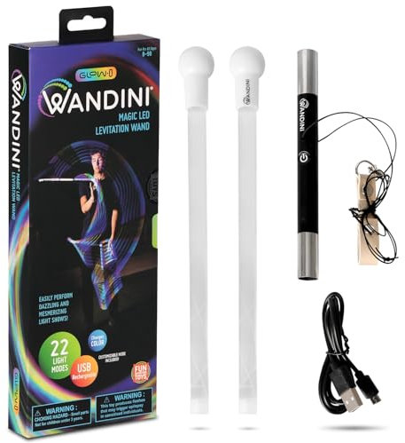 Wandini Glow.0 Baguette Magique Pliable de Lévitation à LED – Baguette Lumineuse Rechargeable par USB - 22 Modes de Lumière de Couleur – Bâton Magique à LED Brevetée et Équilibrée par des Experts.