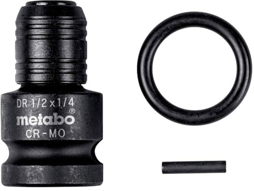 metabo Schlagadapter 1/2 auf 1/4 Zoll E6,3, Adapter schlagfest, 3-teilig | Mit Innenvierkant und Innensechskant, inklusive Sicherungsring und Stift Ø3,0 mm, für Schlagschrauber und Einsatzwerkzeuge