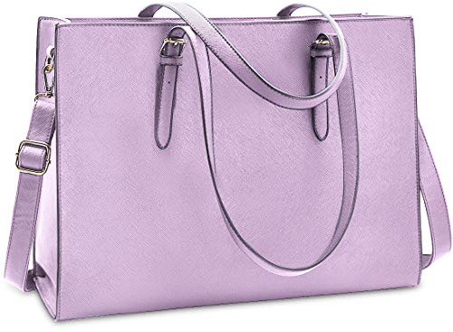 NUBILY Handtasche Shopper Damen Große Schwarz Handtasche Leder Umhängetasche Arbeitstasche Gross Laptop Business Schule Taschen 15.6 Zoll (Violett)