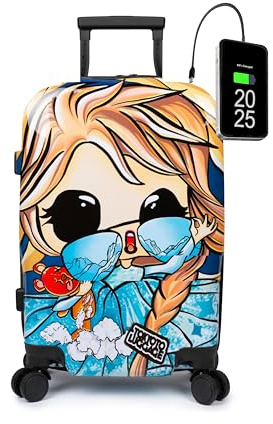 TOKYOTO Valise Cabine Trolley pour Enfants Garçons 55x35x20 cm Bagage Sac de Voyage avec Connexion USB Serrure TSA Légère Robuste pour Les Fans De Frozen Princesses et Dessin Animé Ice Princess