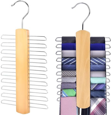 2 Stück Kleiderbügel, Krawattenhalter, Buche/Metall, Krawattenhalter Krawattenbügel aus Holz für Mantelschal Gürtel Rack Aufbewahrung, 15 x 30 cm